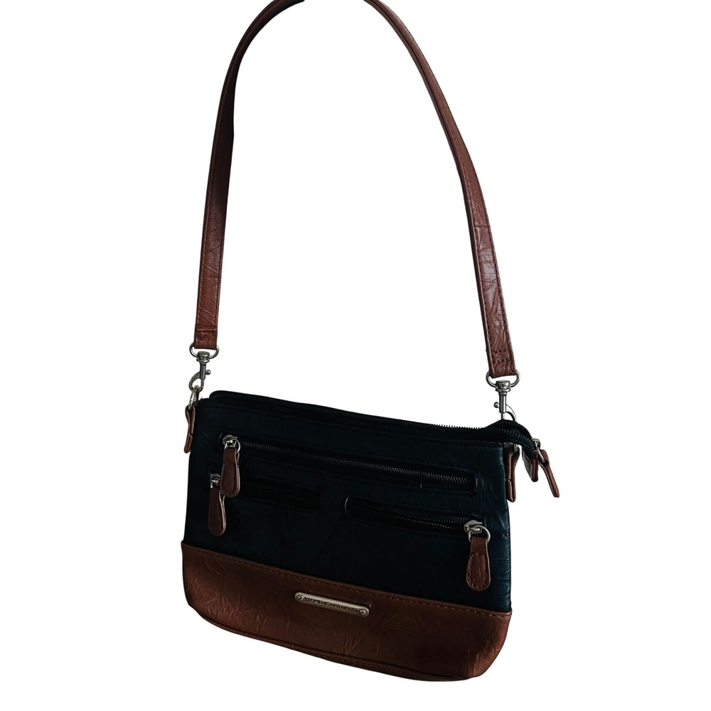 Stone Mountain Y2K Two-Tone Bonded Leather Shoulder Bag Small Purse Multi Pocket